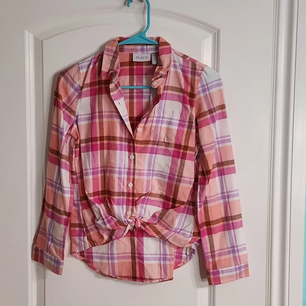 ☀️NWT! The Children's Place Pink Plaid Flannel Shirt Large